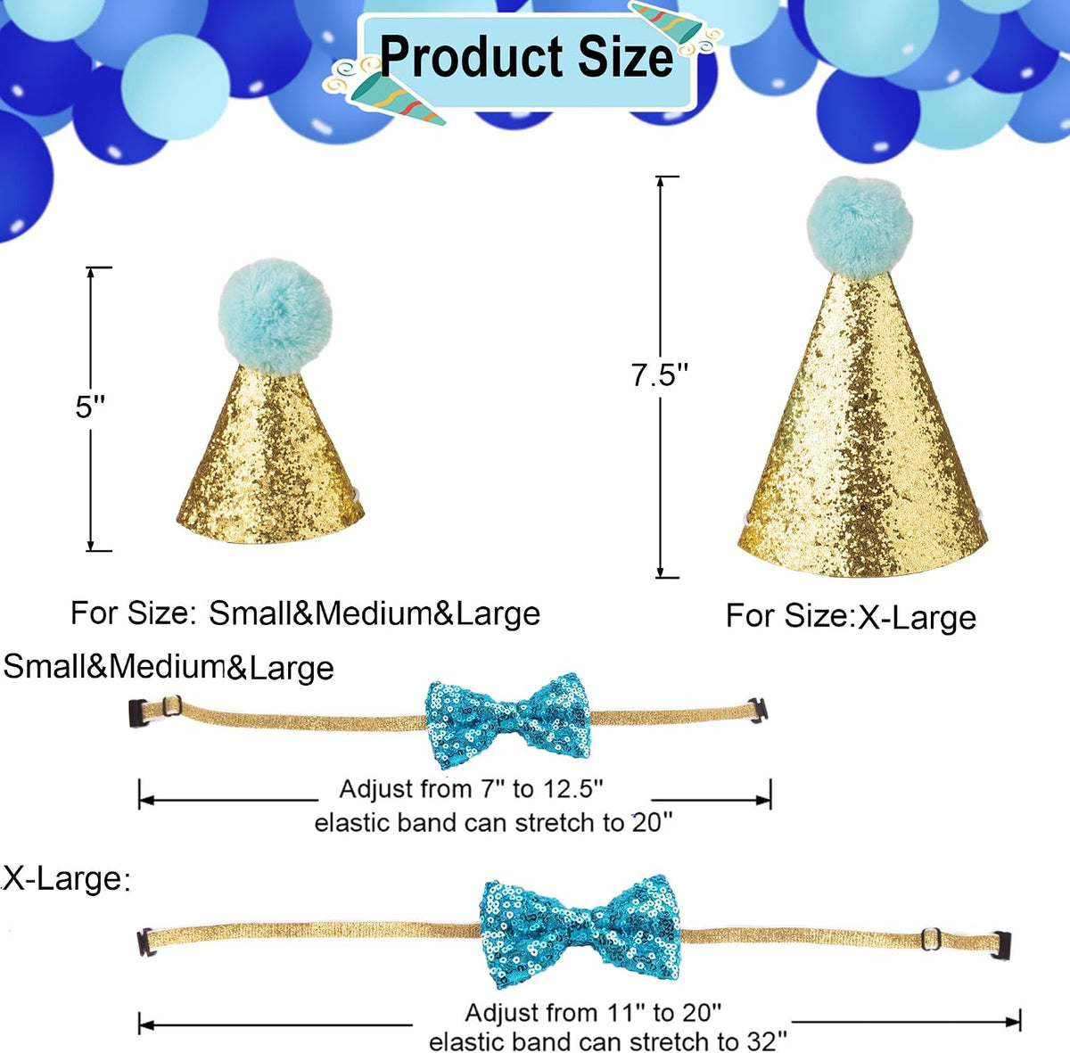 Boy Dog Birthday Bandana Hat Set, Blue, Small & Medium & Large