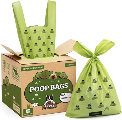 Pogi'S Large Dog Poop Bags with Handles, Unscented, Extra Thick, 900 Bags
