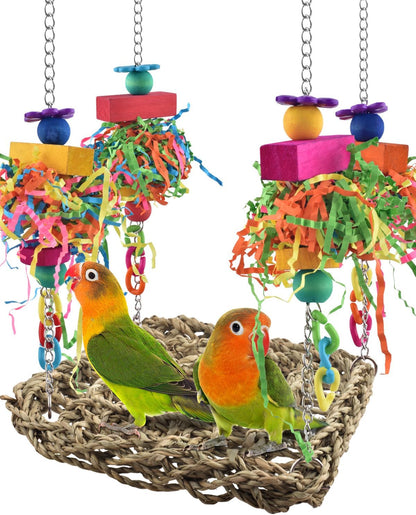Bird Toys, Grass Swing Hammock Climbing Toy for Parrot Parakeet