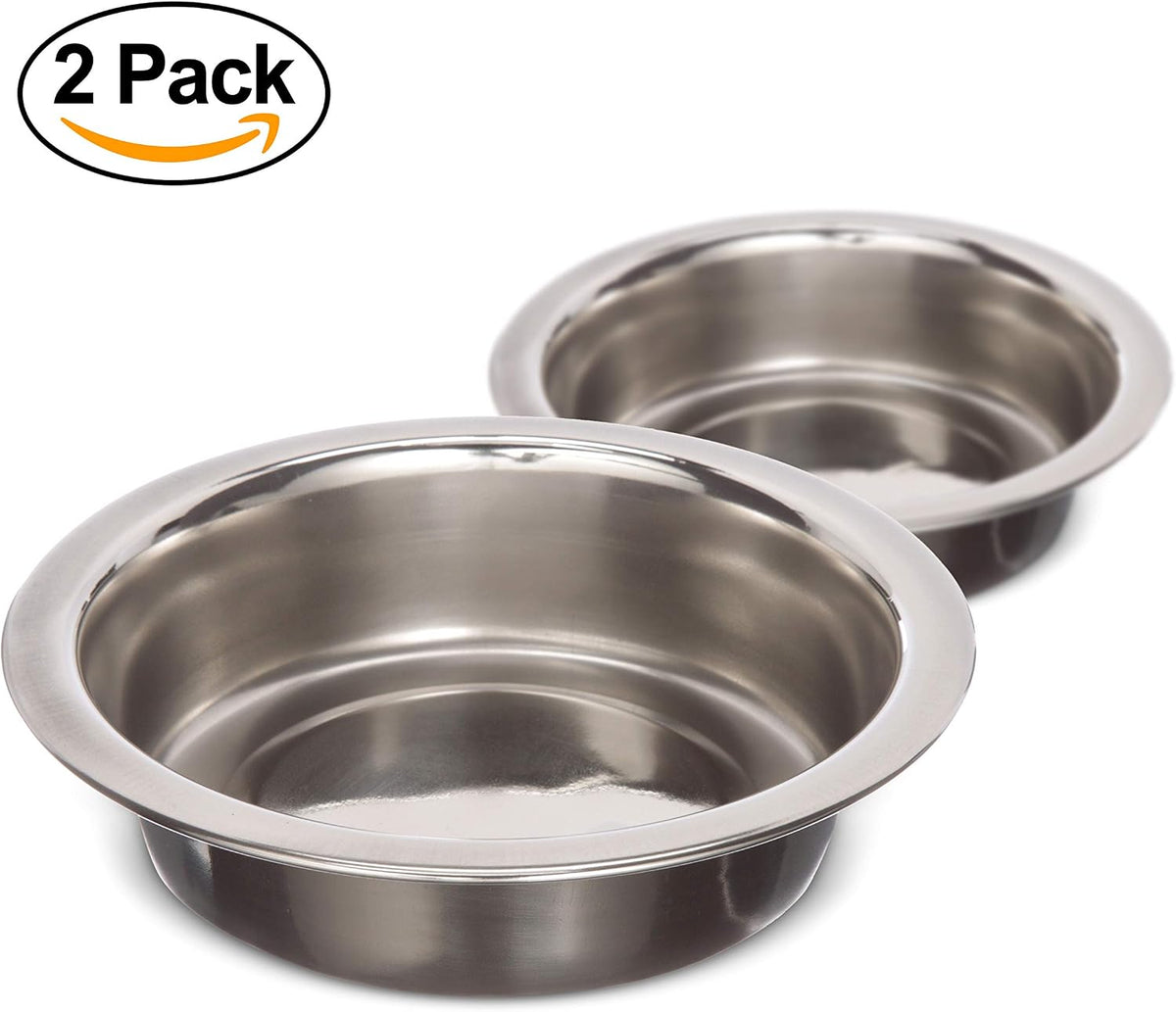 1 Cup (8 Oz.) Shallow Stainless Steel Cat Bowls, Set of 2 Neater Feeder Replacement Bowls (Express & Deluxe), Metal Cat Dishes for Food and Water, Whisker Friendly, Dishwasher Safe