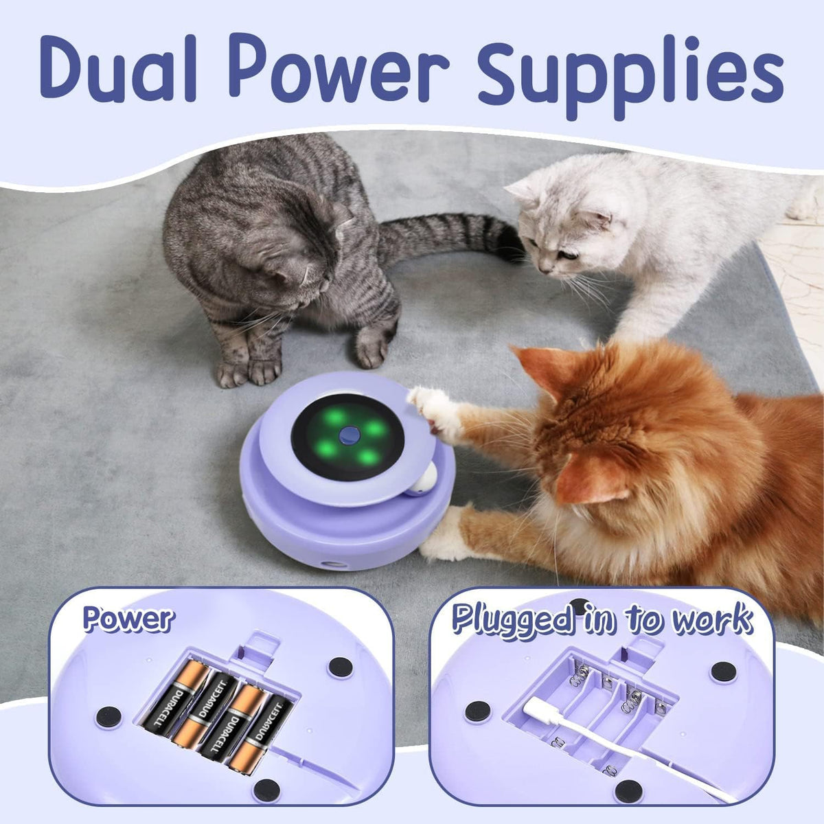 Cat Toys, 2-In-1 Interactive Cat Toys for Indoor Cats, Automatic Cat Toy Balls, Mice Toys Ambush Feather Kitten Toys with 7Pcs Attachments, Dual Power Supplies, Adjustable Speed, Auto On/Off