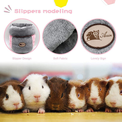 Guinea Pig Bed, Warm Fleece Slipper-Shaped Cuddle Cave, Grey
