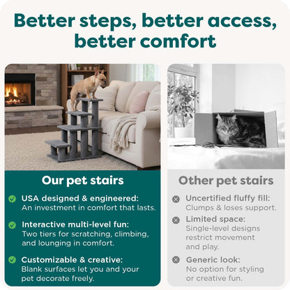 Steady Paws Multi-Step Pet Stairs for High Beds & Sofas - Brown, 4-Step