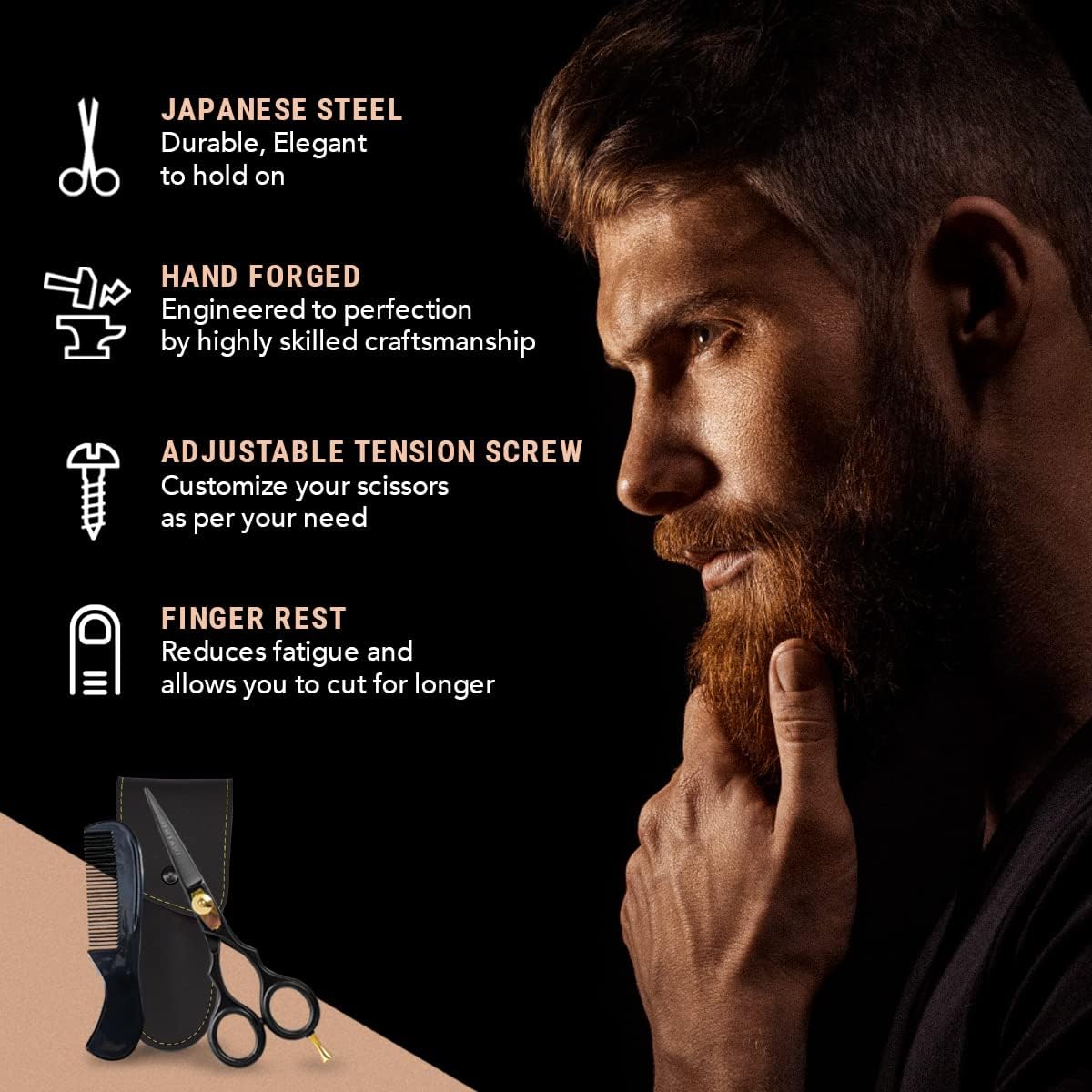 Beard & Mustache Scissors & Combs - 5.5" Japanese Steel, Black