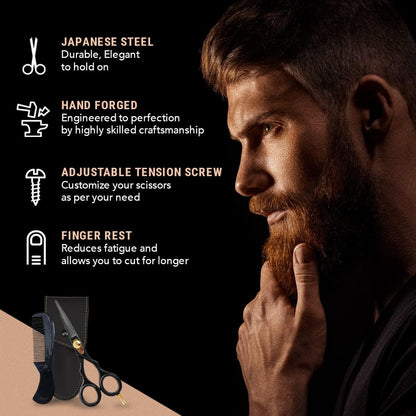 Beard & Mustache Scissors & Combs - 5.5" Japanese Steel, Black