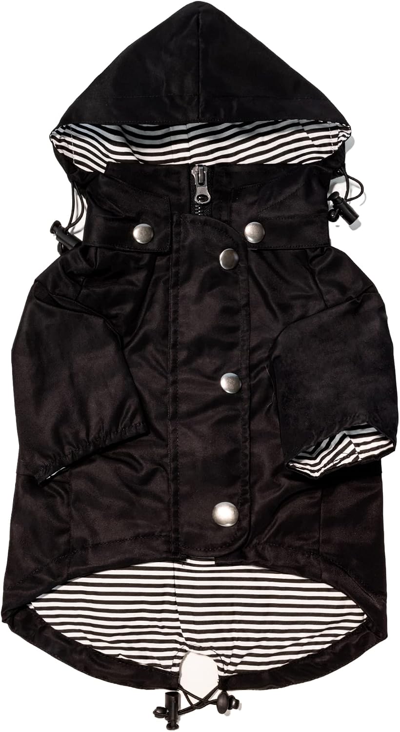 Classic Black Dog Raincoat with Removable Hood - XXS