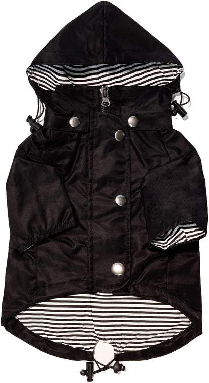 Classic Black Dog Raincoat with Removable Hood - XXS