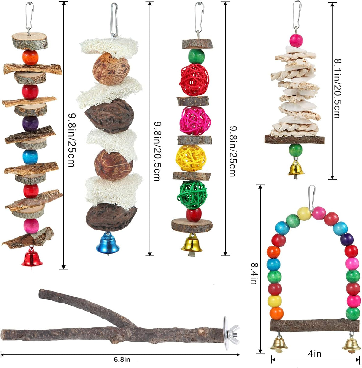 Bird Perch Bird Toys Parakeet Toys,Bird Cage Accessories Wooden Chew Toys Perch Stand for Parrot Conure Cockatiel Lovebird Parrotlet Budgie Finches and Other Small to Medium Sized Birds