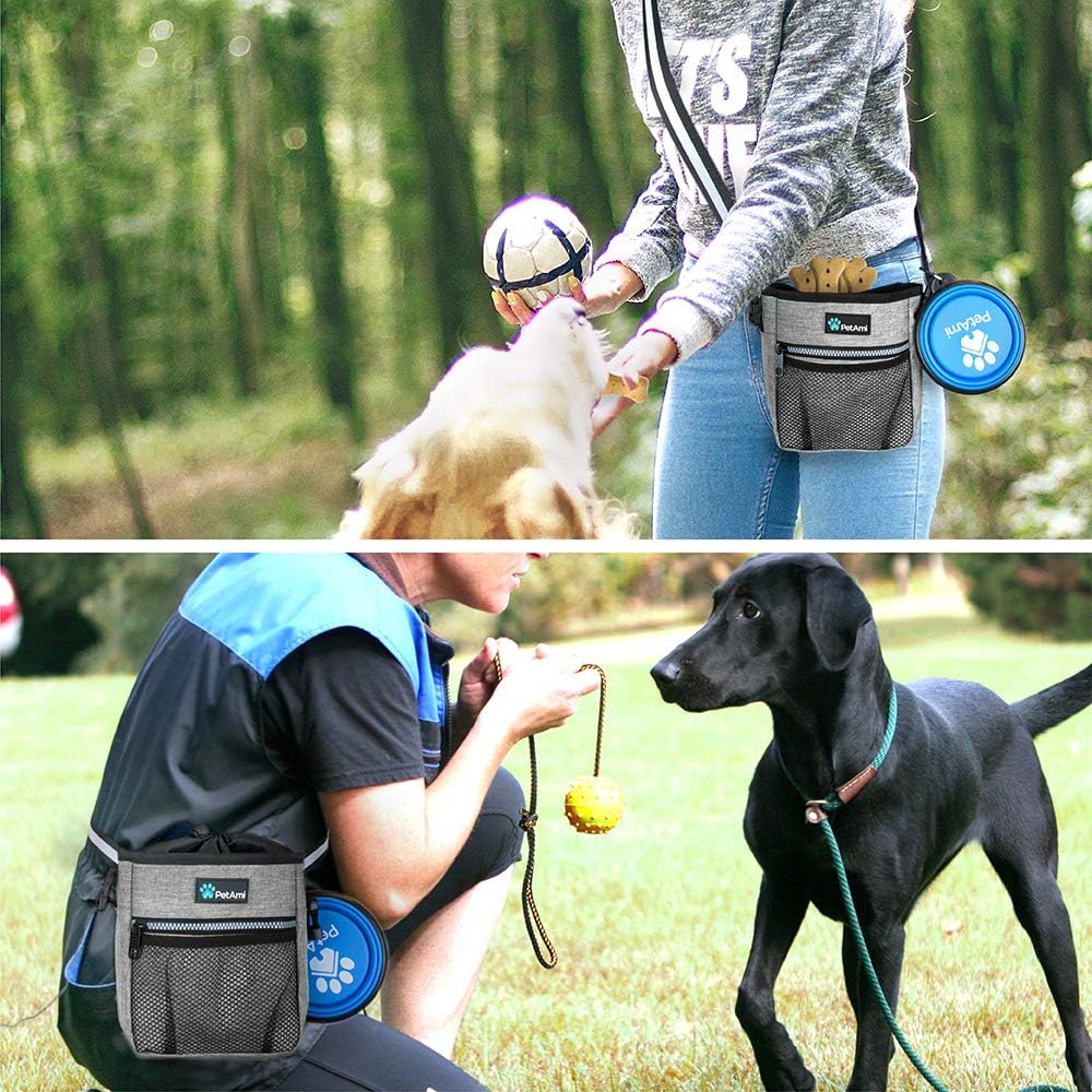 Hands Free Dog Treat Pouch for Training and Walking, Gray