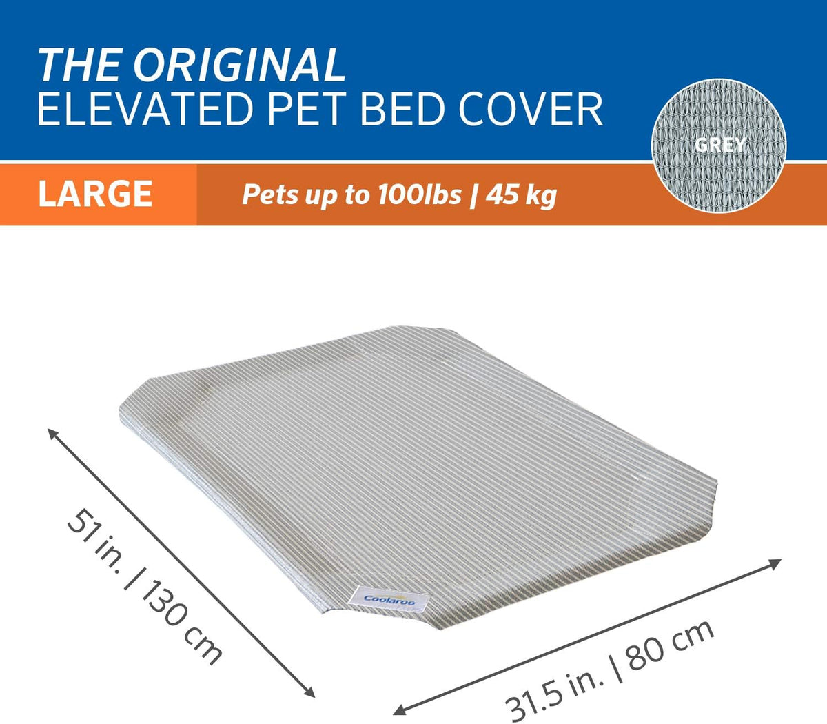 Original Pet Bed Replacement Cover - Grey - Large (43.5" X 31.5")