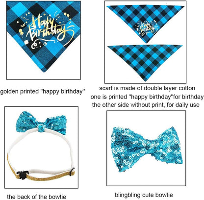 Boy Dog Birthday Bandana Hat Set, Blue, Small & Medium & Large