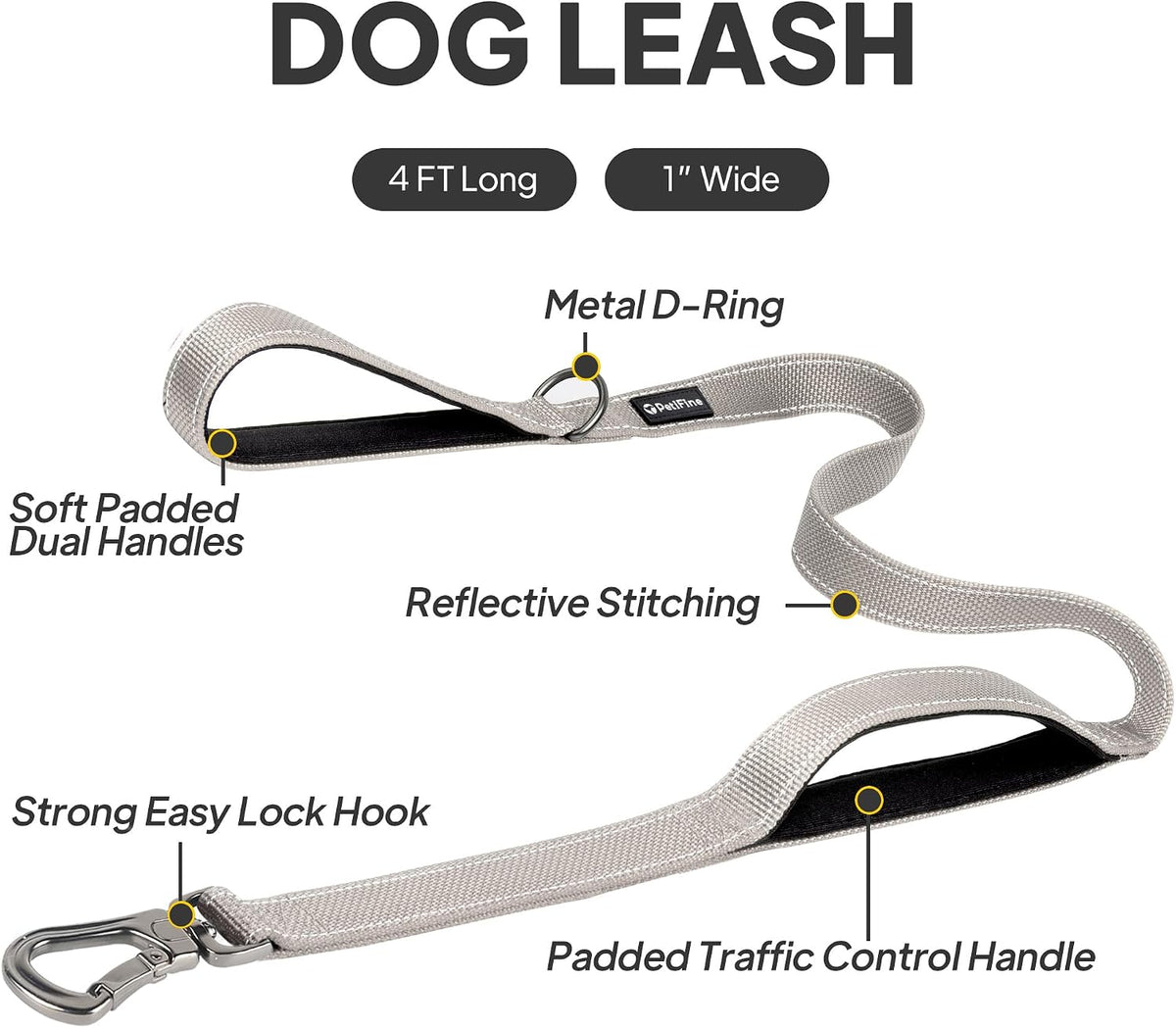 4FT Heavy Duty Dog Leash with Soft Padded Double Handle
