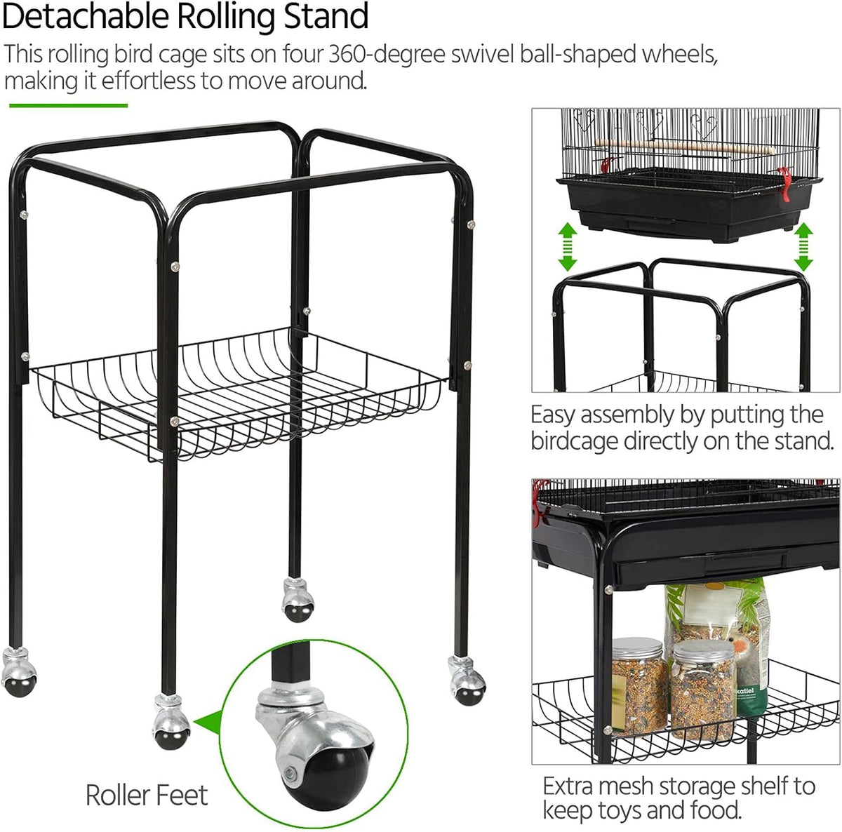 64-Inch Open Top Bird Cage for Parakeets & Cockatiels, Black