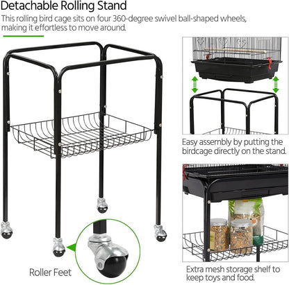 64-Inch Open Top Bird Cage for Parakeets & Cockatiels, Black