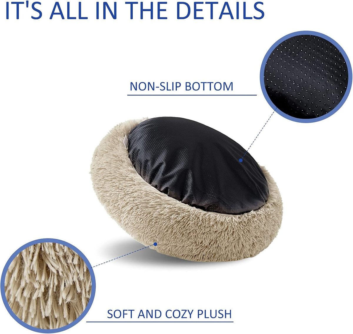 Washable Dog round Bed - Large Donut Dog Bed, Comfy Calming Cuddler