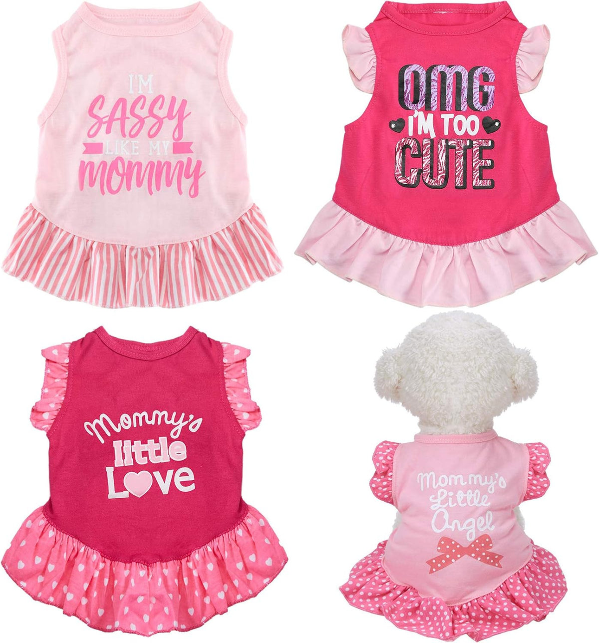 4 Pack Dog Dress Cute, Pink Dog Clothes Skirt, Girl Pet Princess Dress, M