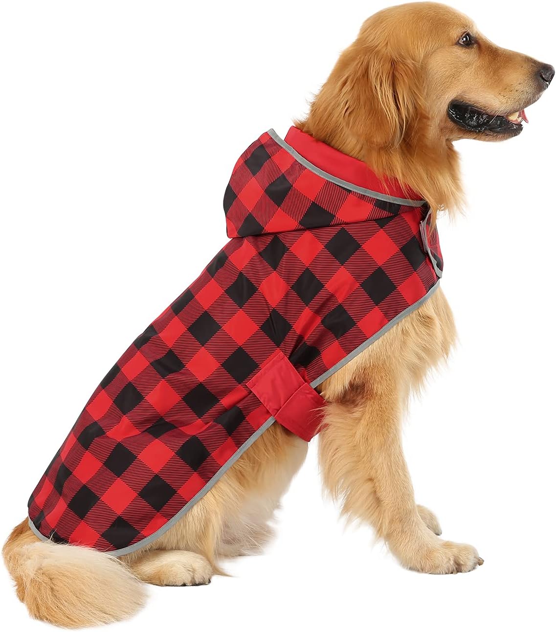 2-In-1 Reversible Dog Raincoat Hooded Poncho Rain Jacket Red Plaid L