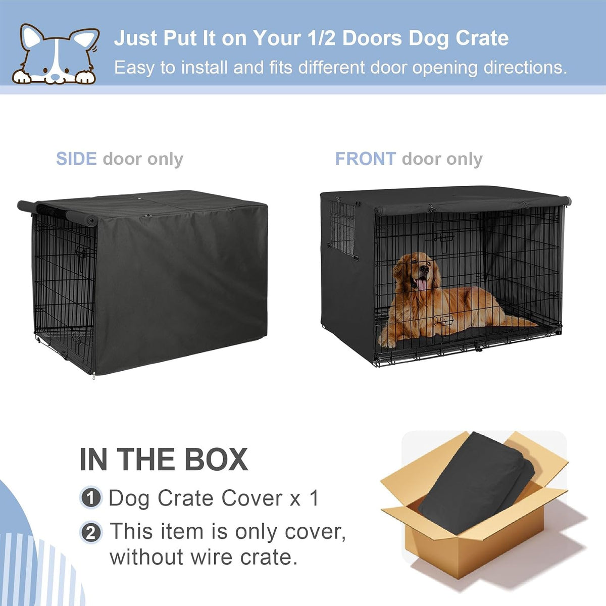 Dog Crate Cover, 36 Inches, Black