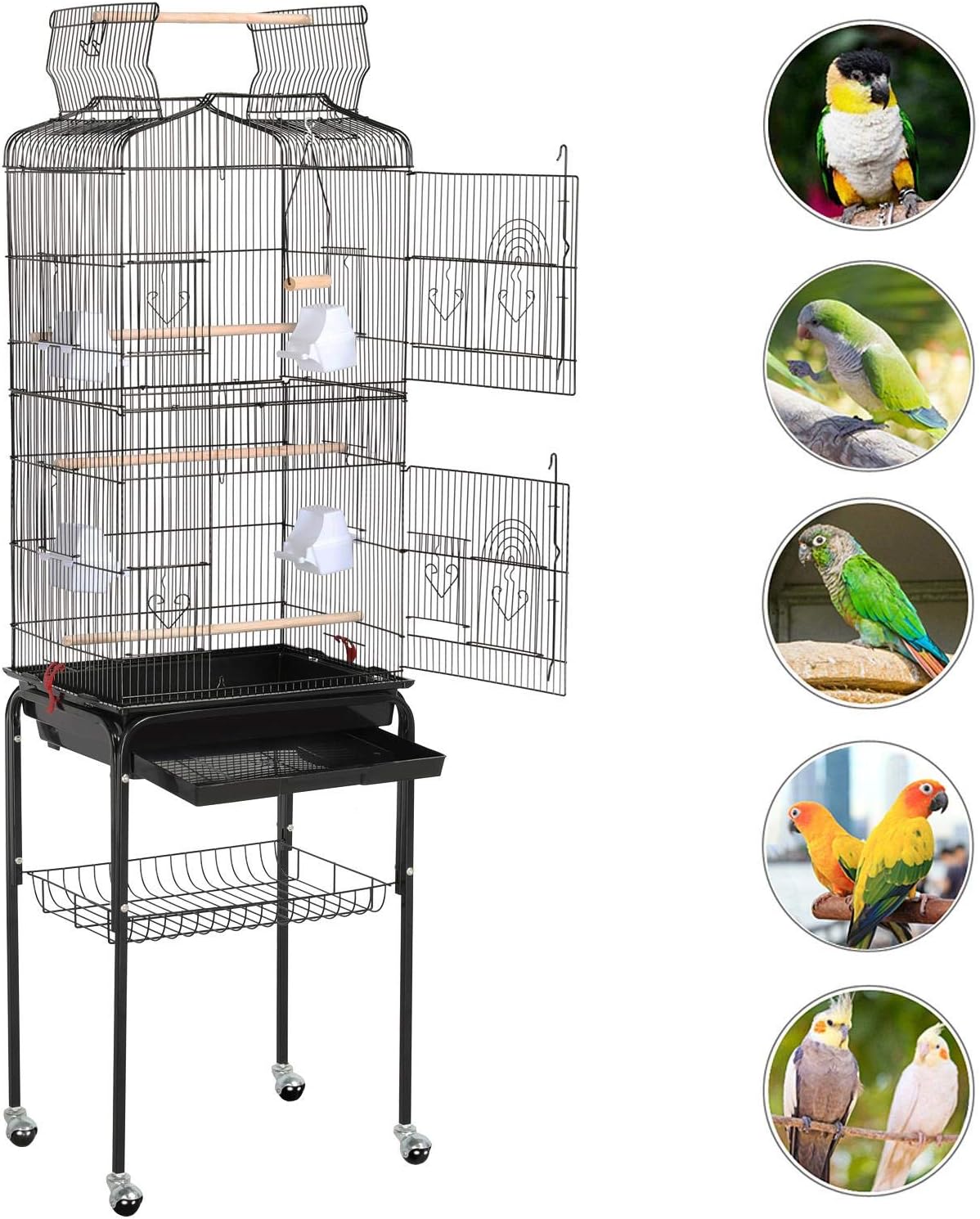 64-Inch Open Top Bird Cage for Parakeets & Cockatiels, Black