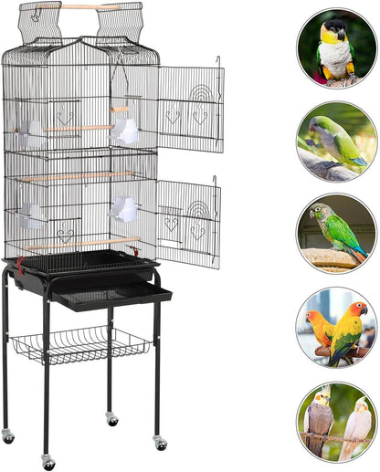 64-Inch Open Top Bird Cage for Parakeets & Cockatiels, Black