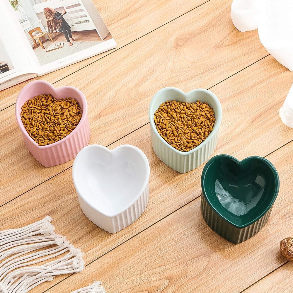 Pink Ceramic Raised Cat Bowls, Tilted Elevated Food or Water Bowls, Stress Free, Backflow Prevention, Dishwasher and Microwave Safe, Lead & Cadmium Free