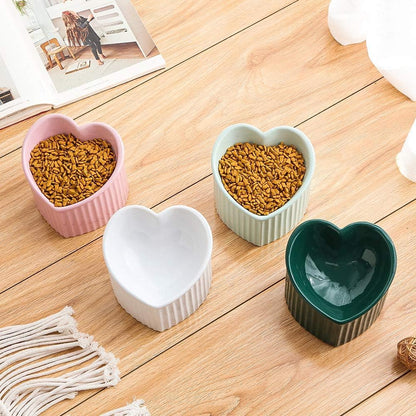 Pink Ceramic Raised Cat Bowls, Tilted Elevated Food or Water Bowls, Stress Free, Backflow Prevention, Dishwasher and Microwave Safe, Lead & Cadmium Free