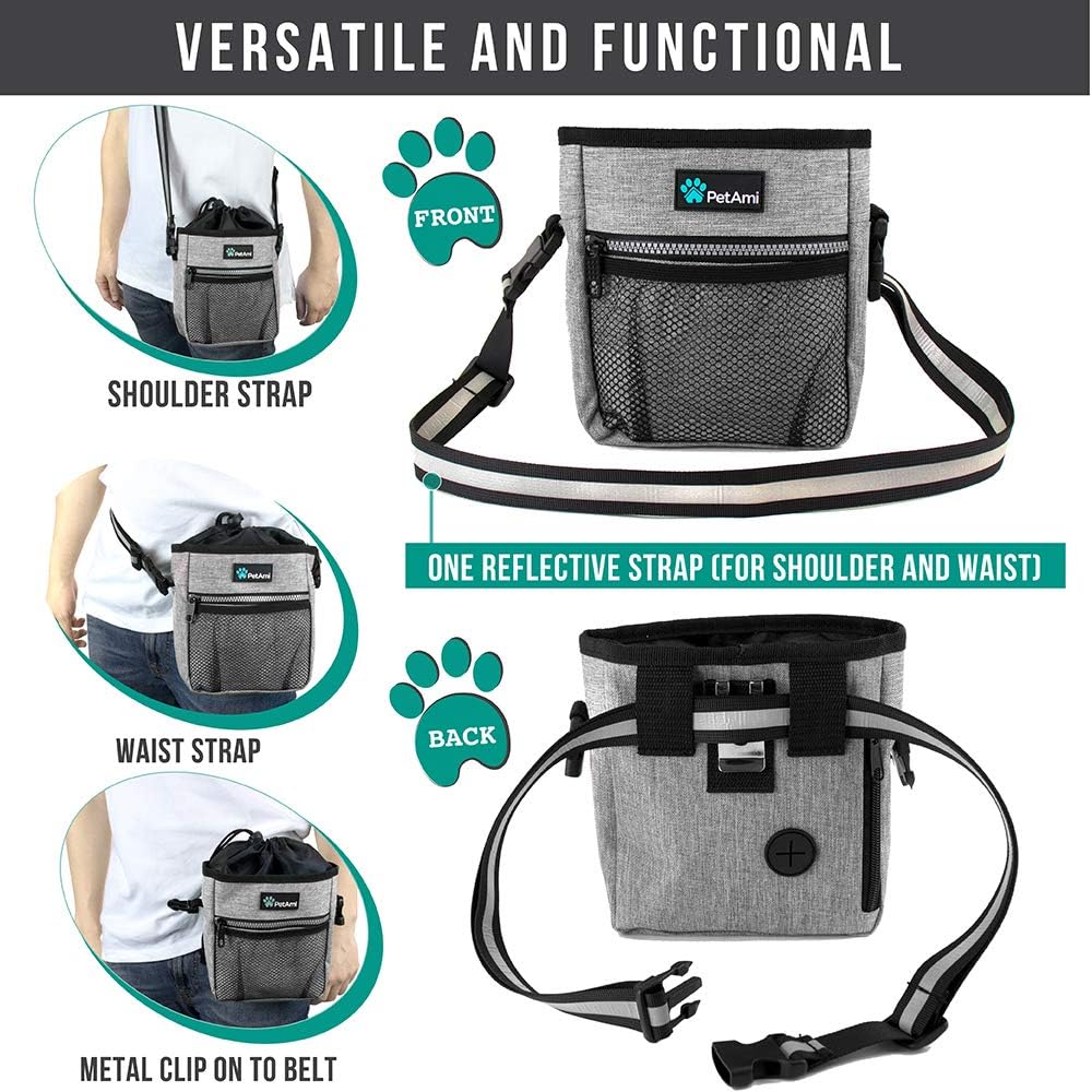 Hands Free Dog Treat Pouch for Training and Walking, Gray