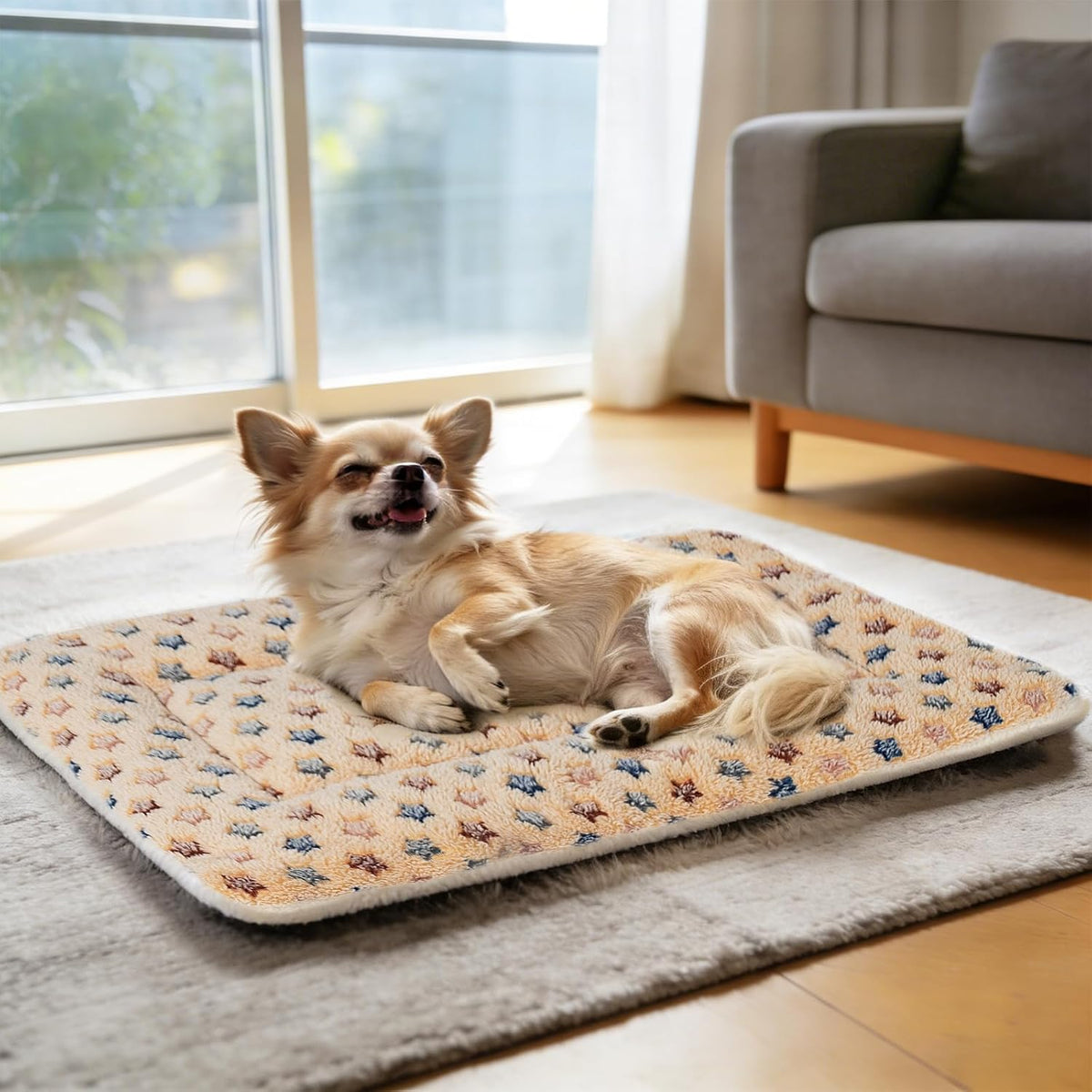 Dog Bed Crate Pad Ultra Soft Pet Mat Star Print 22 Inch Brown