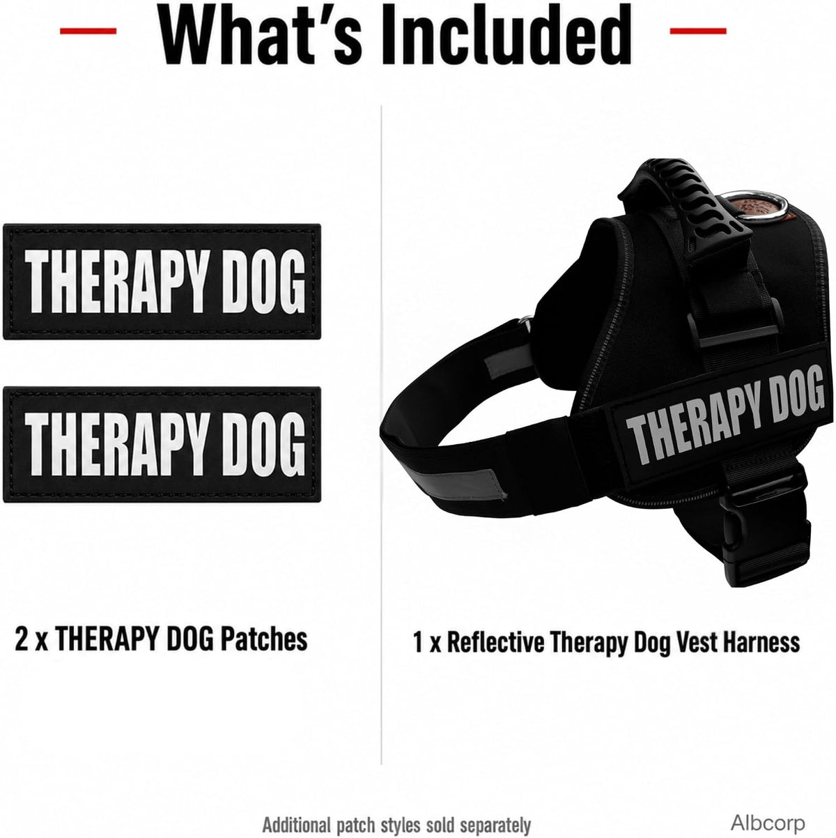 Therapy Dog Vest Harness, Reflective, 2 Patches, XL Black