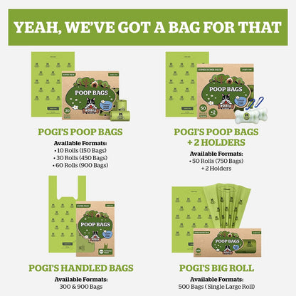 Pogi'S Large Dog Poop Bags with Handles, Unscented, Extra Thick, 900 Bags
