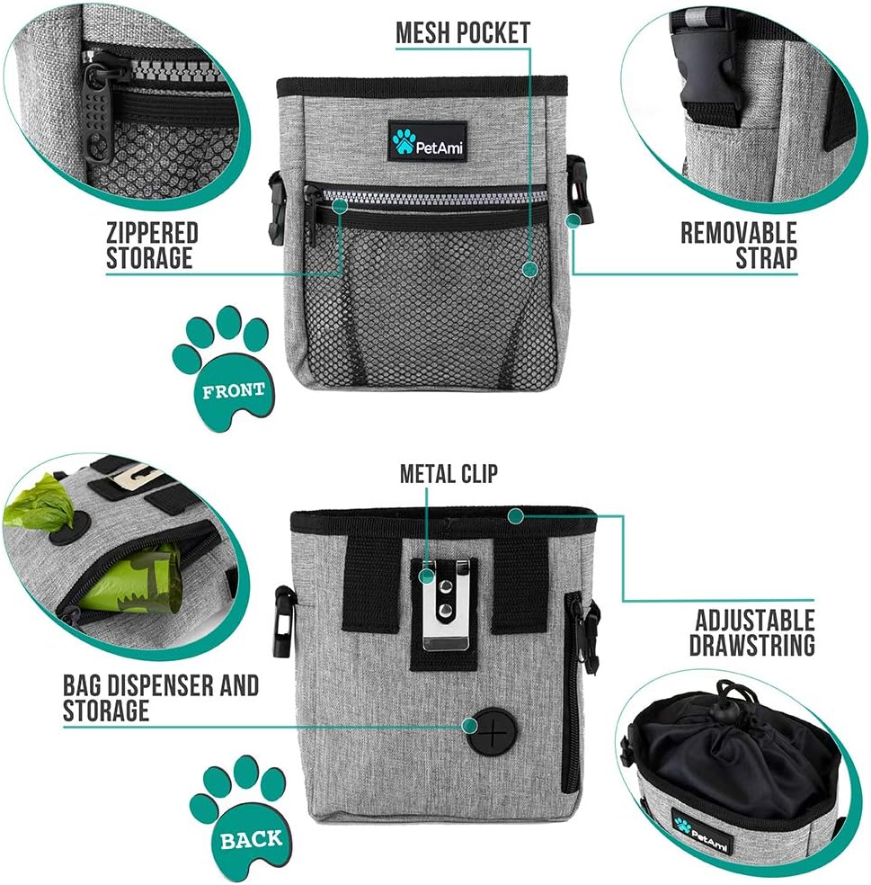 Hands Free Dog Treat Pouch for Training and Walking, Gray