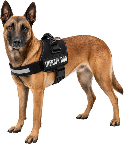Therapy Dog Vest Harness, Reflective, 2 Patches, XL Black