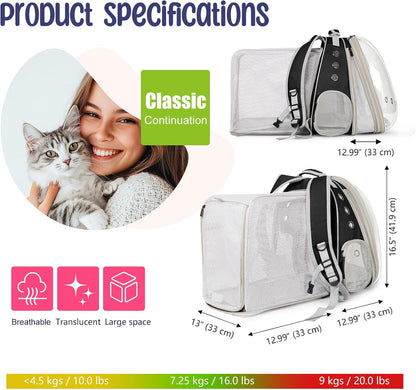 Dual Extension Pet Backpack Carrier for Large Cat and Small Puppy