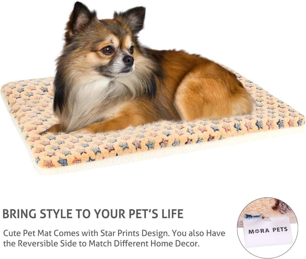 Dog Bed Crate Pad Ultra Soft Pet Mat Star Print 22 Inch Brown