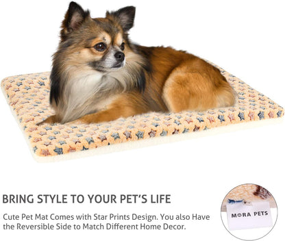 Dog Bed Crate Pad Ultra Soft Pet Mat Star Print 22 Inch Brown