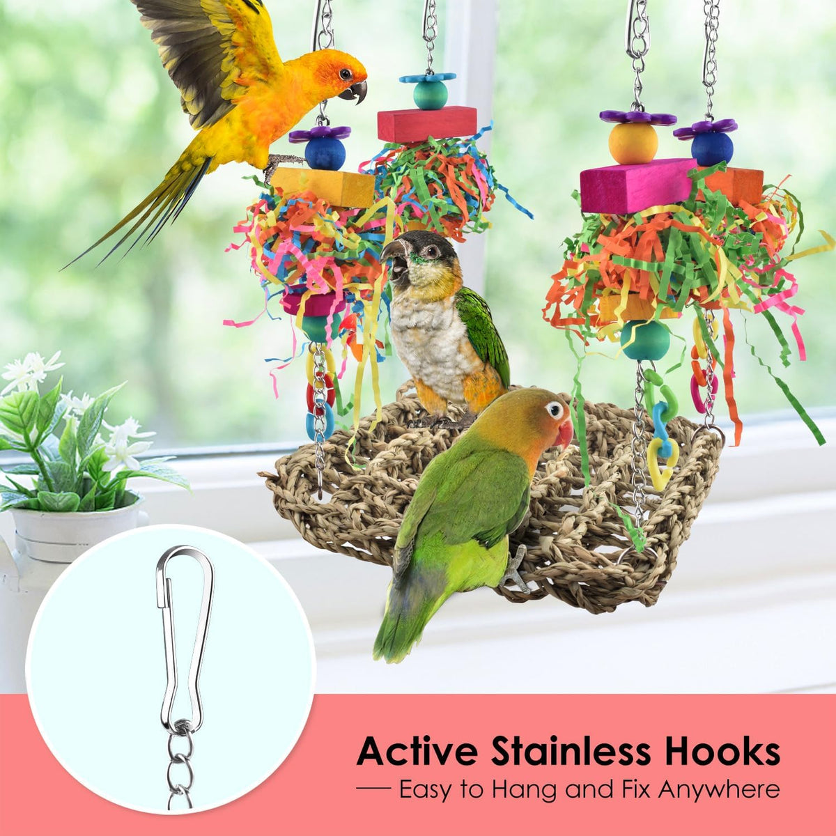 Bird Toys, Grass Swing Hammock Climbing Toy for Parrot Parakeet