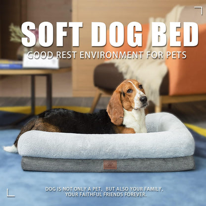 Orthopedic Dog Bed for Medium Dogs, Bolster Sides Dogs Sofa Bed with Removable Washable Cover & Non-Skid Bottom, Soft Pet Bed with Egg Foam Dog Couch for Sleeping, 31 X 25 Inch, Gray