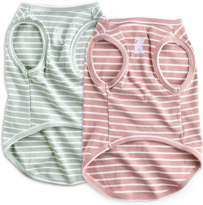 Dog Shirt Striped Lightweight Tank Top Stretchy - Pink & Green 5XL