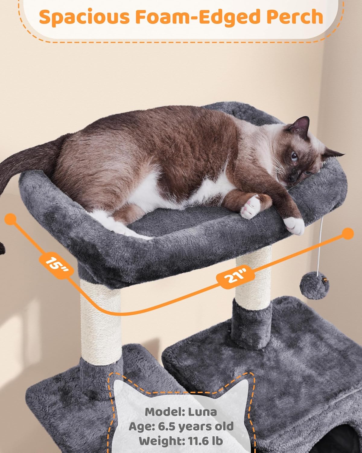 63In Sturdy Large Cat Tree for Indoor Heavy Cats, Tall Tower