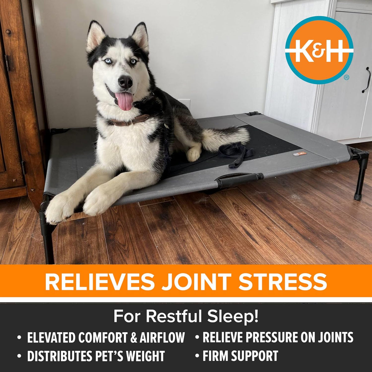 K&H Outdoor Elevated Dog Bed for Large & Extra-Large Pets, Gray, XL 50X32In