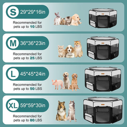 Portable Dog Playpen, Foldable Pet Play Pen for Puppy Cat, Black
