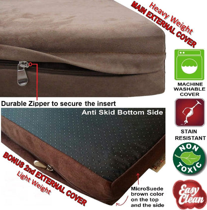 Waterproof Memory Foam Dog Bed for Medium Dogs with Washable Cover and Extra Pet Bed Case 37X27X4 Inch, Brown