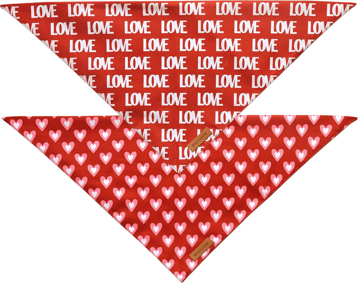 Valentine'S Day Dog Bandanas 2 Pack, Triangle Reversible Love Pet Scarf for Boy and Girl, Premium Durable Fabric, Holiday Mothers Day Bandana for Medium and Large Dogs (Large)