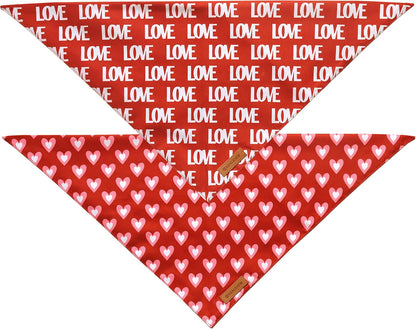 Valentine'S Day Dog Bandanas 2 Pack, Triangle Reversible Love Pet Scarf for Boy and Girl, Premium Durable Fabric, Holiday Mothers Day Bandana for Medium and Large Dogs (Large)