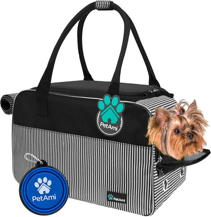 Small Dog Purse Carrier with Pockets, Airline Approved, Stripe Black