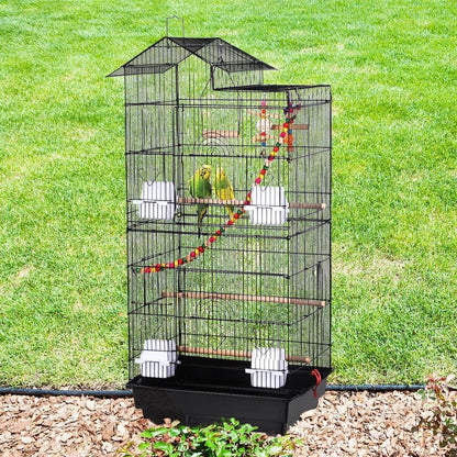 39" Roof Top Flight Cage with Toys, Wrought Iron Bird Cage for Cockatiels, Conures, Lovebirds, Budgies & Small Birds