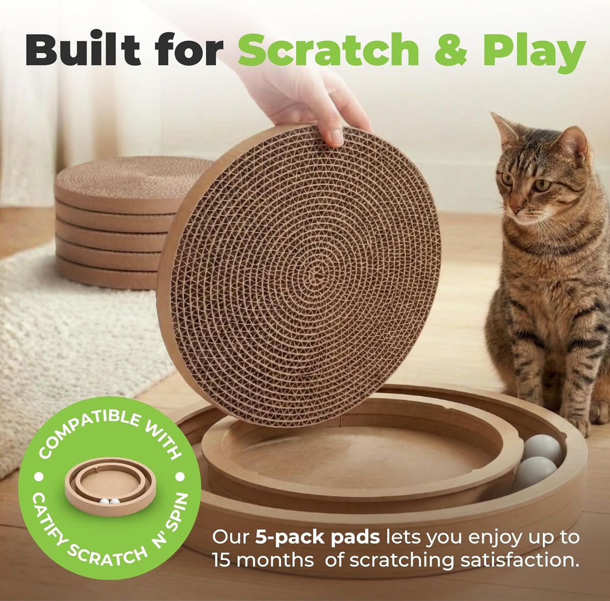 Catify Spin N' Scratch Cat Scratch Pad Refill - Round, 5-Pack
