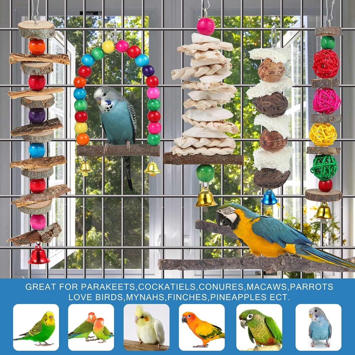 Bird Perch Bird Toys Parakeet Toys,Bird Cage Accessories Wooden Chew Toys Perch Stand for Parrot Conure Cockatiel Lovebird Parrotlet Budgie Finches and Other Small to Medium Sized Birds