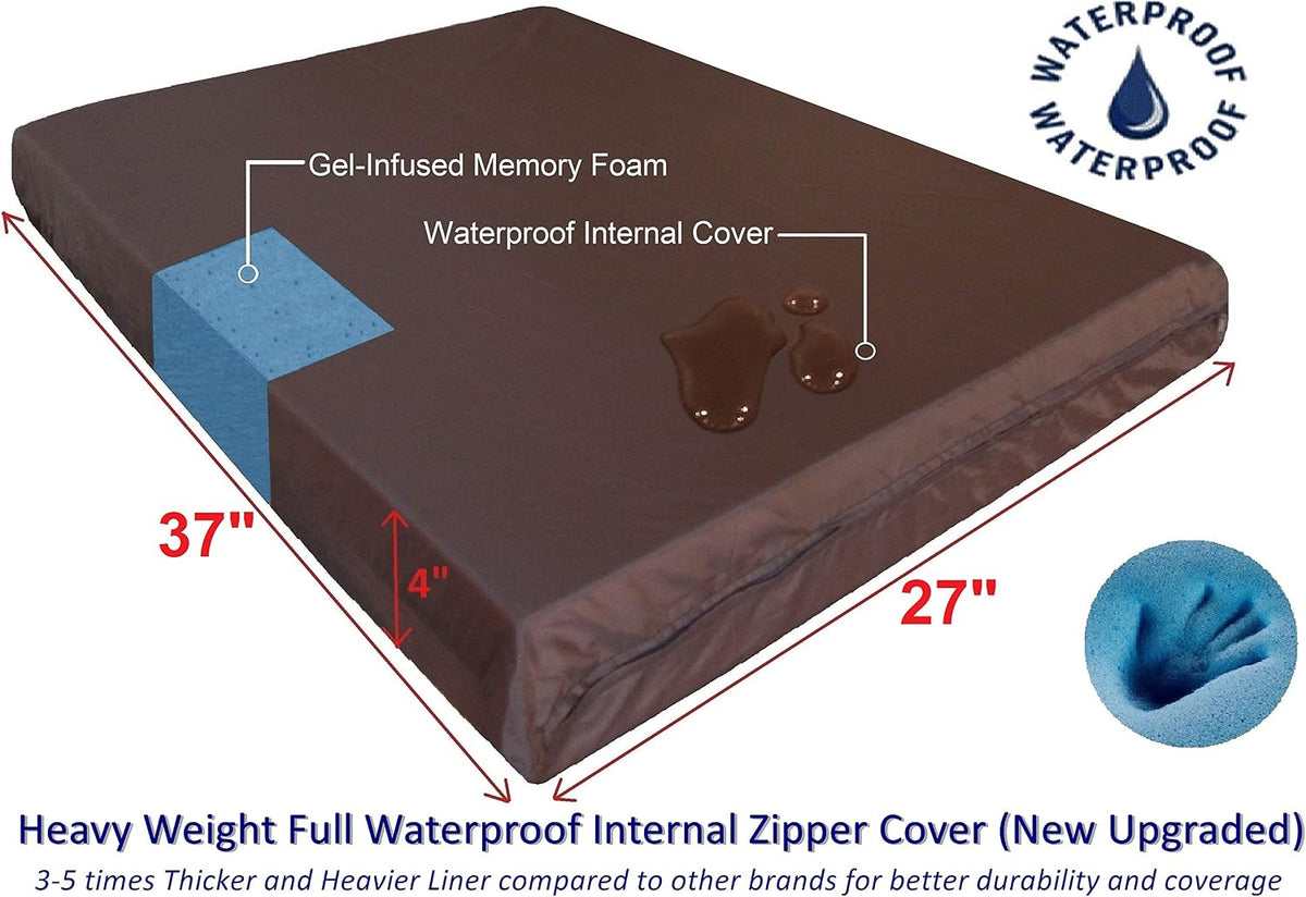 Waterproof Memory Foam Dog Bed for Medium Dogs with Washable Cover and Extra Pet Bed Case 37X27X4 Inch, Brown