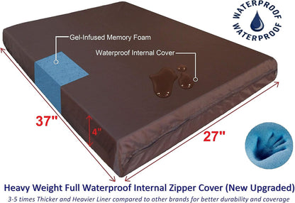 Waterproof Memory Foam Dog Bed for Medium Dogs with Washable Cover and Extra Pet Bed Case 37X27X4 Inch, Brown